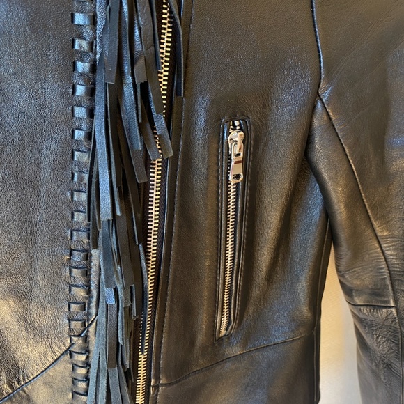 Sandro Black Lamb Leather Fringe Biker Moto jacket - Picture 4 of 10